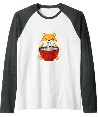 fox ramen kawaii foxes Japanese noodles Raglan Baseball Tee