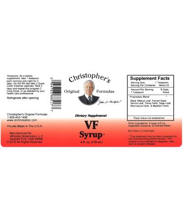 Christopher's Original Formulas VF Syrup - 4 fl oz (118 ml) | Herbal Health Supplement - Buy Online on SooperMarket.com