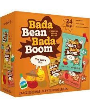 Enlightened Bada Bean Bada Boom - Plant-Based Protein, Gluten Free, Vegan, Crunchy Roasted Broad (Fava) Bean Snacks, 100 Calories per Serving, Saucy Box, 1 oz, 24 Pack