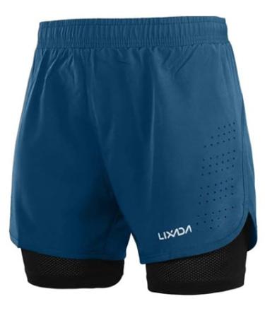Lixada Men's 2-in-1 Running Shorts Quick Drying Breathable Active Training Exercise Jogging Cycling Shorts