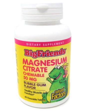 Natural Factors Big Friends Magnesium Citrate Bubble Gum Flavor 50 mg 60 Chewable Tablets