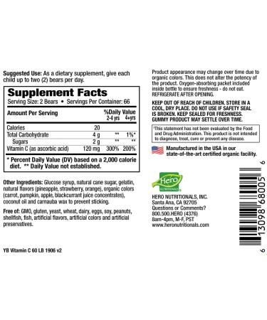 Hero Nutritionals Yummi Bears Vitamin C - Value Size 132 Gummies | Boost Immunity & Taste! - Buy Online on SooperMarket.com