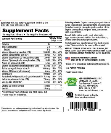 Hero Nutritionals Yummi Bears Organic Complete Multi-Vitamin - 180 Gummies for Kids - Buy Online on SooperMarket.com