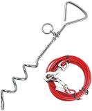 Tie Out Cable with Spiral Ground Stake - Heavy Duty Stake Sturdy and Secure - Outdoor Yard Camping Dog Leash Puppy Pet - Anchor Point with Spring Loaded Clip (16ft (5m)) - Buy Online on SooperMarket.com