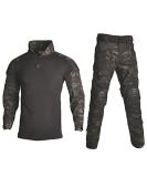 HARGLESMAN Men's Tactical Military Suits Long Sleeve Fitting Amry Uniforms Combat Shirt and Pants with Knee Pads Black Camo Medium - Buy Online on SooperMarket.com