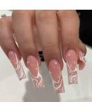 Foccna Square Pearl Pink Press on Nails - 24 pcs Long Acrylic False Nails for Women and Girls - Buy Online on SooperMarket.com