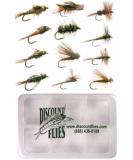 DiscountFlies Terrestrial Dry Fly Fishing Kit w/ Fly Box - 12 Realistic Trout Flies for Effective Fishing - Buy Online on SooperMarket.com