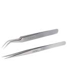 FEITA Pro Eyelash Extension Tweezer Set - Straight & Curved Pointy Precision Fine Tip Tweezers - Silver (2Pcs) - Buy Online on SooperMarket.com
