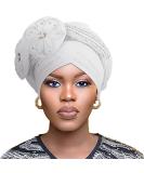 Woeoe Beanie Cap Head Wrap Black Rhinestones Head Scarf Flower Pearls Twisted Head Turban for Women Girls White - Buy Online on SooperMarket.com