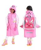QTECLOR Kids Raincoat Jacket - Cartoon Rain Poncho for Ages 6-13 with School Bag Cover - Buy Online on SooperMarket.com