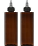 BRIGHTFROM Twist Top 8 oz Applicator Bottles - 2 Pack Amber | BPA-Free PET Plastic, Refillable Squeeze Bottles with Black Nozzle for Multi-Purpose Use - Buy Online on SooperMarket.com