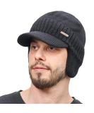 Winter Beanie with Visor & Earflaps for Men - Outdoor Fleece Hat Scarf Set in Black - Buy Online on SooperMarket.com