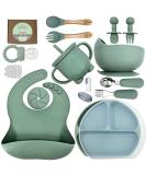 Baby Led Weaning Feeding Supplies - odoe Silicone Baby Feeding Set | Self Eating Utensils, Spoons, Bibs, Plate Kit for Toddlers (Green) - Buy Online on SooperMarket.com