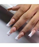 RikView Square Press on Pearled French Tips Fake Nails - White Glossy Square Nails - Buy Online on SooperMarket.com