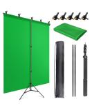 JEBUTU 5X6.5ft Green Screen Backdrop with Stand Kit, Green Screen with T-Shape Background Support Stand, Portable Green Screen Stand Kit with Carrying Bag & 5 Spring Clamps for Zoom, Video, Streaming - Buy Online on SooperMarket.com