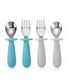 PandaEar 4 Set Baby Toddler Silicone Stainless Steel Utensils Silverware Spoon Fork - BPA Free, Anti-Choke Design (Blue&Grey) - Buy Online on SooperMarket.com