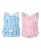 OrangeTag 2Pcs Ultra Absorbent Hair Quick Drying Towel Microfiber Hair Dry Wrap Turban Cute Kitty Ears Cap Bath Tool Hat for Women Girls - Buy Online on SooperMarket.com