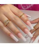 RikView Gradient French Acrylic Press on Nails - Nude Coffin Pink Glossy Square Fake Nails - Buy Online on SooperMarket.com