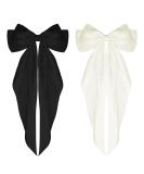 WLLHYF Big Bow Barrettes 2 Pieces Soft Silky Satin Hair Clip Long Tail French Ribbon Hair Pins Metal Bowknot Clips 90's Accessories for Party Valentine's Day Women Girl (Black+Beige) - Buy Online on SooperMarket.com