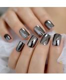 CoolNail Dark Smoky Gray Reflective Mirror Metal Plating False French Acrylic Nail Tips Punk Metallic Square Fake Nails With Glue Sticker L5187 - Buy Online on SooperMarket.com