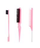 SWEET VIEW 3 Pcs Slick Back Hair Brush Set with 1 Pcs Edge Brush 1 Pcs Bristle Hair Brush 1 Pcs Rat Tail Comb, Teasing Brush for Smoothing Baby Hair & Flyaways - Pink 3 Piece Pink - Buy Online on SooperMarket.com