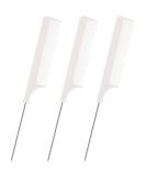 DAZISEN 3-Piece Anti-Static Hair Comb Set with Stainless Steel Handle - Fine Tooth Combs for Salon, Barber, Hairdressing - White - Buy Online on SooperMarket.com