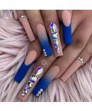 Brishow Coffin Rhinestone Press on Nails French Long Stick on Nails Ballerina Acrylic Fake Nails - Blue 24 Piece Set - Buy Online on SooperMarket.com