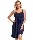 Sosolism Women's Dark Blue Nursing Nightdress - Padded Lace Trim Maternity Dress - Buy Online on SooperMarket.com