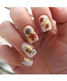 Fall Press On Nails - Short Square Acrylic with Leaf Design | Thanksgiving Stick-On Nails for Women & Girls - Buy Online on SooperMarket.com