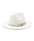 Gossifan Lady Fashion Wide Brim Felt Fedora Panama Hat with Ring Belt White - Buy Online on SooperMarket.com