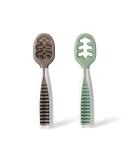 NumNum Pre-Spoon GOOtensils | Baby Spoon Set (Stage 1 + Stage 2) | BPA Free Silicone Self Feeding Toddler Utensils | For Kids Ages 6 Months+, 1-Pack, 2 Spoons, Storm Gray/Glacier Green Storm Gray/Glacier Green 1 Pack (Two Spoons) - Buy Online on SooperMarket.com