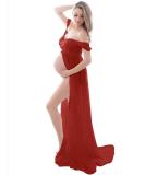 FEOYA Maxi Maternity Dress Chiffon Lace Strapless Gown | Red | Split Front | Photography | Full Length - Buy Online on SooperMarket.com