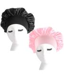 nuoshen 2 Pack Satin Bonnet with Wide Elastic Band Satin Bonnets Elastic Hat Soft Sleeping Head Cover for Night Sleep Curly Hair Protection Head Cover (Black+Pink) - Buy Online on SooperMarket.com