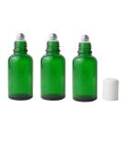 3PCs 50ml Refillable Green Glass Essential Oil Roll-On Bottles | Cosmetic Sample Packaging with Metal Roller Ball & White Cap - Perfect for Perfume & Essential Oils - Buy Online on SooperMarket.com