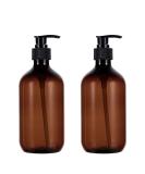 2 Pack 17oz Amber Plastic Pump Shampoo Bottles | Refillable Dispenser for Soap, Shampoo & Conditioner - 500ml Brown - Buy Online on SooperMarket.com