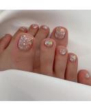 Silver Glitter Butterfly Sequins Toe Nail Press Ons - 24PCS Short Square Fake Toenails for Women | Summer Manicure Glossy Design - Style 13 - Buy Online on SooperMarket.com