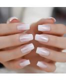 EchiQ Pearl Shine Glossy Fake Nails Shimmer White Square French Nail Ombre Faux Ongles Gradient Medium Fingernails with Gluetabs - Buy Online on SooperMarket.com