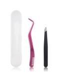 FADVAN Pink Stainless Steel Lash Applicator Tool Set - 2 Pcs Cluster Lash Tweezers with Eyebrow Tweezers for DIY Eyelash Extensions - Buy Online on SooperMarket.com