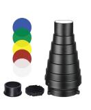 Aluminium Conical Studio Snoot Kit with Grid, Filters for Bowens Mount Flash Light - Buy Online on SooperMarket.com