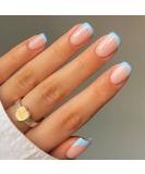 RikView Press on Nails French Tip Nails Oval Nail Tips Glossy Fake Nails False Nails with Design Full Cover Acrylic Nails (Blue) - Buy Online on SooperMarket.com