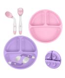 Vicloon Baby Suction Plate 2Pcs Silicone Baby Suction Plates Non Slip Silicone Baby Weaning Plate Divided Dishes for Toddler Kids Self Feeding Fits for Most Highchairs Trays(Pink/Purple) - Buy Online on SooperMarket.com