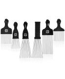 6 Pack Metal Afro Picks for Curly Hair - Hairdressing Tool for Styling Men and Women - Black - Buy Online on SooperMarket.com