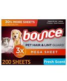 Member Mark Bounce Pet Hair & Lint Guard Mega Dryer Sheets - 200ct with 3X Pet Hair Fighters Fresh Scent | International Shipping Available - Buy Online on SooperMarket.com