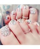 Foccna Press on Nails Fake Nails Luxury Glitter Silver Fake toenails False Toenails Acrylic Foot False Nails Rhinestone Design Press on Toenails 24pcs - Buy Online on SooperMarket.com