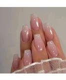 24Pcs Pink Ombre Acrylic Press On Nails - Medium Square Fake Nails with Glitter Designs for Women & Girls - Buy Online on SooperMarket.com