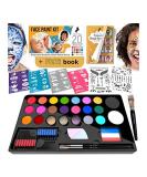 ADIS&GUYS Face Painting Kit For Kids - 20 Water Based, Quick Dry, Non-Toxic Sensitive Skin Paints, 3 Glitters, 2 temporary hair chalks combs, 3 Paint Brushes, 40 Stencils, 2 Tattoos Sheets , Face Painting Book 20 Face Paint kit 20 Face Paint kit 20 Color  - Buy Online on SooperMarket.com