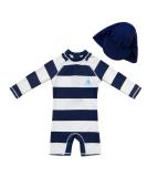 UPF 50+ Sun Protection Baby Girl 1-Piece Swimwear Suit with Sun Hat | Toddler Swimsuit 9-12 Months Stripe - Buy Online on SooperMarket.com
