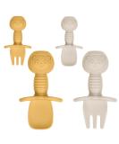 Vicloon Baby Fork and Spoon Set - 4Pcs Silicone Self Feeding Utensil for Easy Grip | Toddler Cutlery Kit for Infant & Children | First Led Training & Weaning Spoons - Apricot Yellow - Buy Online on SooperMarket.com