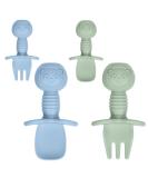 Vicloon Baby Fork and Spoon Set - 4Pcs Silicone Self Feeding Utensil for Easy Grip | Toddler Cutlery Kit for Infant & Children | First Led Training Weaning Spoons - Blue-light Green - Buy Online on SooperMarket.com