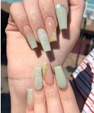 Brishow Coffin Artificial Nails - Long Pink Green Bellarina Acrylic Press-On Nails - 24pcs for Women & Girls | International Shipping - Buy Online on SooperMarket.com